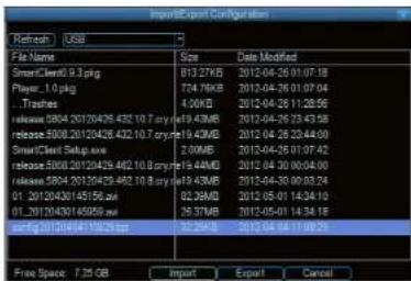 Import/Export Configuration Refresh: USB File Name Size Date Modified SmartClient 9.3 pkg 813.27KB 2012-04-26 01:07:18 Player_1.0 pkg 724.76KB 2012-04-26 01:07:04 Trashes 4.0KB 2012-04-26 11:28:56 release:2864.20120426.432.10.7 buy 19.43KB 2012-04-26 23:43:58 release:3300.20120426.432.10.7 buy 19.43KB 2012-04-26 23:44:00 SmartClient Setup.exe 2.00MB 2012-04-26 01:07:42 release:3300.20120426.462.10.8 buy 19.43KB 2012-04-30 00:04:00 release:3864.20120426.462.10.8 buy 19.43KB 2012-04-30 00:03:24 01.2012043014595.exe 92.36KB 2012-05-01 14:34:10 01.2012043014595.exe 25.37KB 2012-05-01 14:34:18 config:813.27KB 25.36KB 2012-04-17 11:38:25 Free Space: 7.25 GB Import Export Cancel