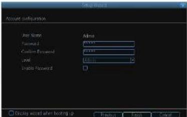 Account configuration User Name Password Custom Password Level Enable Password Address Password Display saved when backing up Product Test Cancel