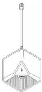 Technical line drawing of a mechanical component with a central triangular base and vertical supports (no text or symbols)