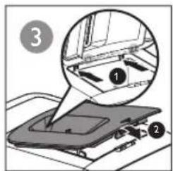 Diagram showing a device with labeled parts and an inset magnified view of the component, marked with numbers 1 and 2.