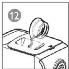 PHILIPS Viva Collection HR2330 - During processing, slowly pour in the water or other ingredients, which you measure with the supplied water cup, along the entire length of the opening in the lid. (Figure 12) - 3