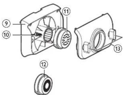 Technical diagram of a mechanical device with numbered parts for identification