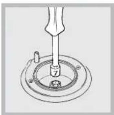 Technical line drawing of a mechanical assembly with a tool inserted into a circular component (no text or symbols).