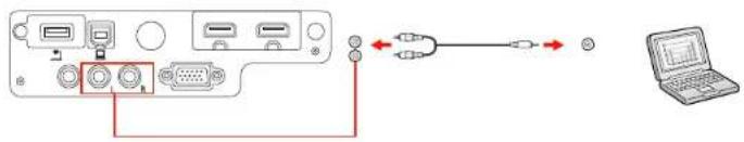 Diagram showing connection between a device and a laptop via cable and cable connector, with labeled ports and connectors.