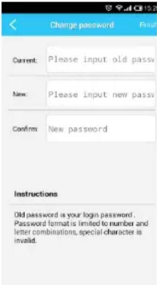Change password Current: Please input old passv New: Please input new passv Confirm: New password Instructions Old password is your login password. Password format is limited to number and letter combinations, special character is invalid.
