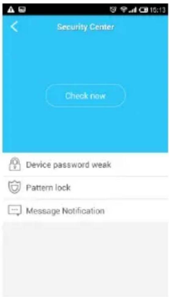 Security Center Check now Device password weak Pattern lock Message Notification