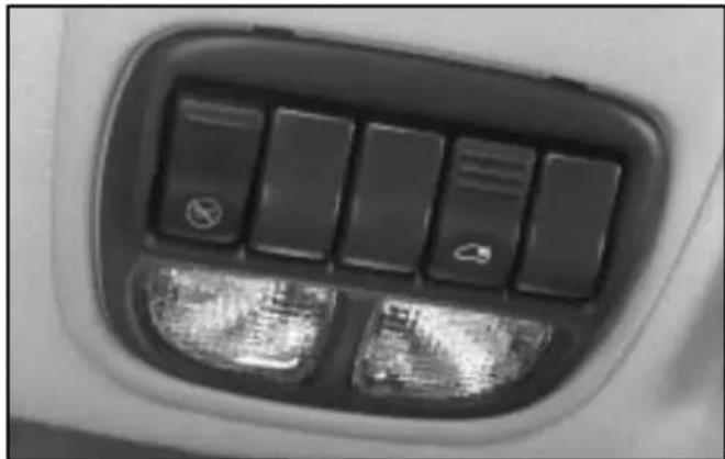 Close-up of a car air conditioner panel with illuminated buttons and indicator lights (no text or symbols visible)