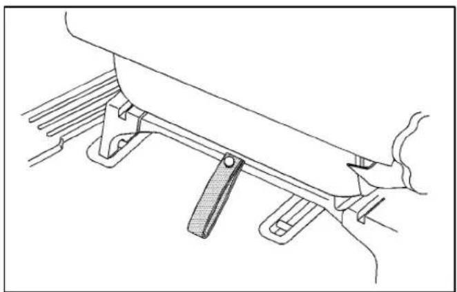 Line drawing of a hand using a tool to lift a piece of wood or metal (no text or symbols present)