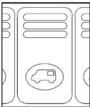 Line drawing of a server tower with a car icon on the front panel (no text or symbols)