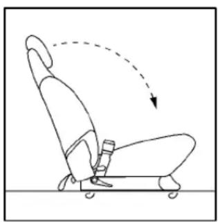 Line drawing of a seated car seat with motion arrows indicating movement (no text or symbols)