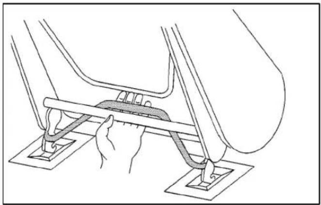 Line drawing of a mechanical assembly with hands holding a bracket (no text or symbols)