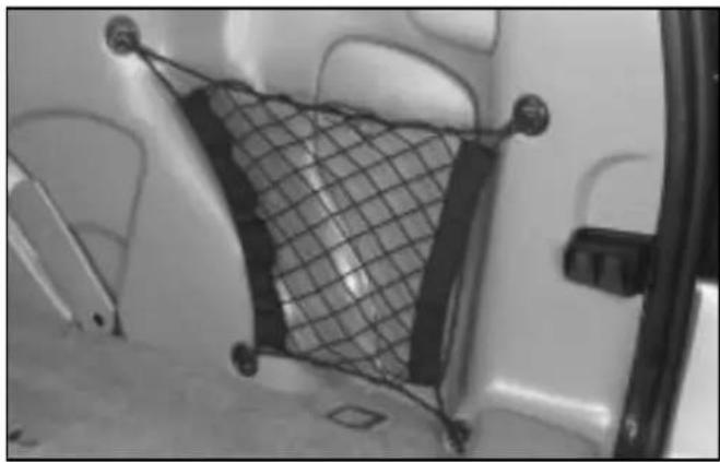 Interior view of a vehicle showing a mesh cushion and car seats (no visible text or symbols)