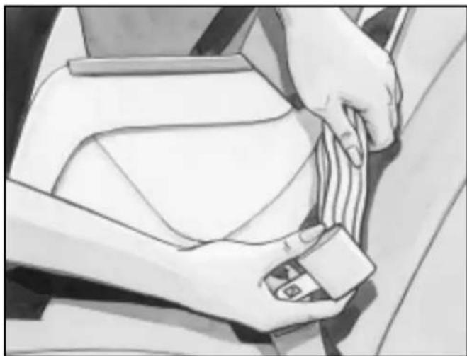 Illustration of a person's seatbelt being adjusted, showing hands adjusting the seat (no text or symbols)