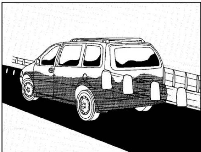 Side profile illustration of a black-and-white SUV driving on a road (no text or symbols)