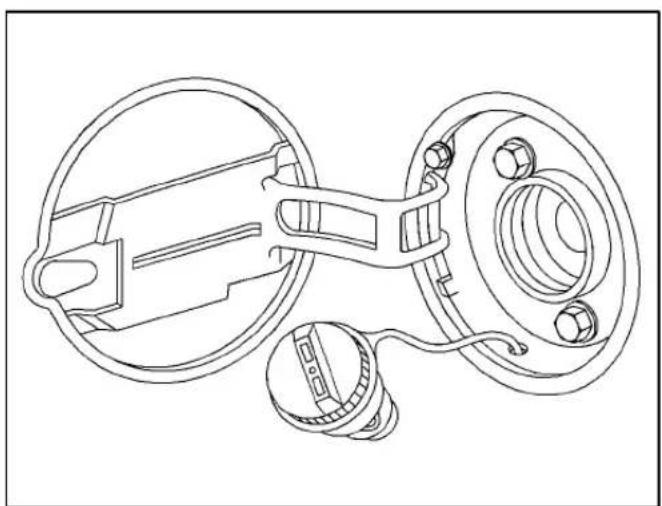 Technical line drawing of a mechanical assembly with circular components and a central bearing (no text or symbols)