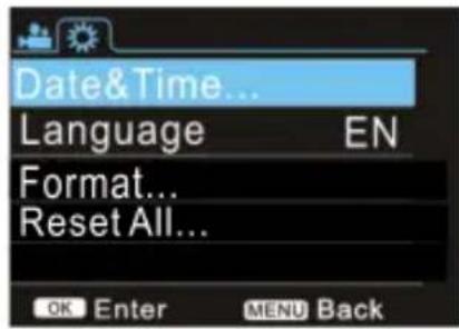 Date&Time... Language EN Format... Reset All... OK Enter MENU Back