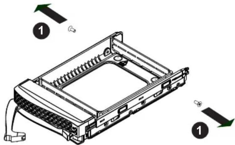 Diagram of a computer rack with labeled components and directional arrows indicating assembly or movement.