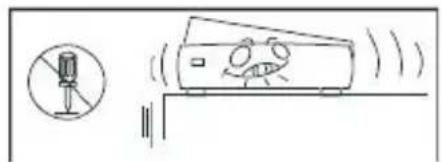 Diagram showing a microphone emitting sound waves from a device, with a small inset image of the microphone and sound waves.