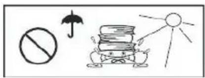 Diagram showing a prohibition symbol, an umbrella, and a person with books, next to a sun-like figure.