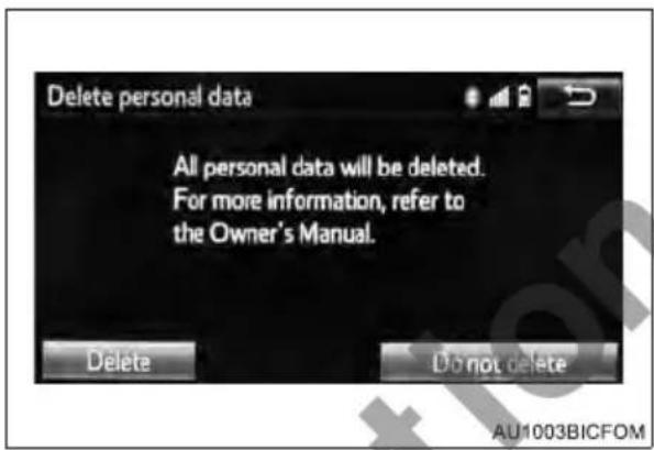 Delete personal data All personal data will be deleted. For more information, refer to the Owner's Manual. Delete Do not delete AU1003BICFOM
