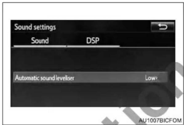 Sound settings Sound DSP Automatic sound leveliser Low? AU1007BICFOM