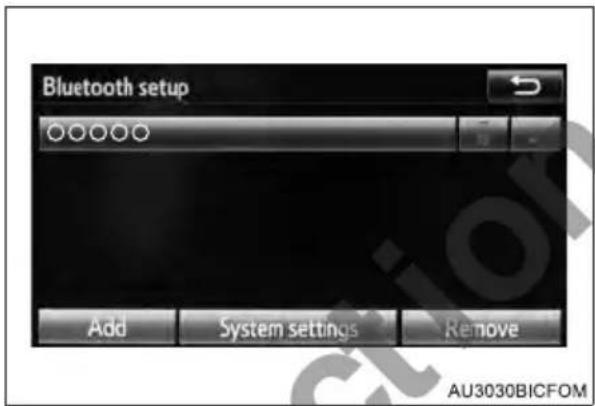 Bluetooth setup Add System settings Remove AU3030BICFOM