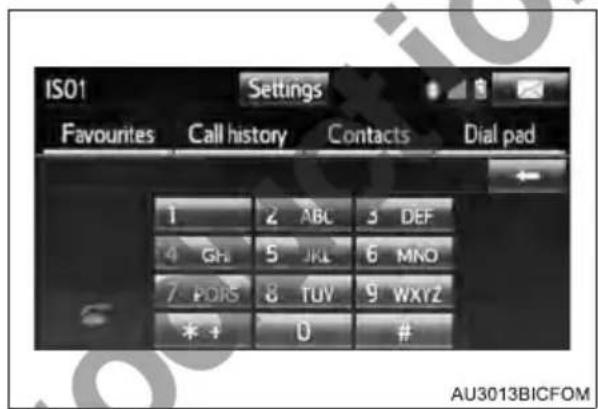 ISO1 Settings Favourites Call history Contacts Dial pad 1 2 ABC 3 DEF 4 Gh 5 JKL 6 MNO 7 PORS 8 TUV 9 WXYZ * + 0 # AU3013BICFOM