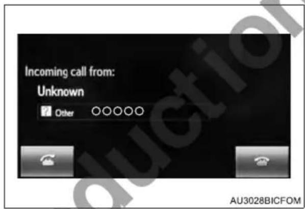 Incoming call from: Unknown ✓ Other ○○○○○ AU3028BICFOM