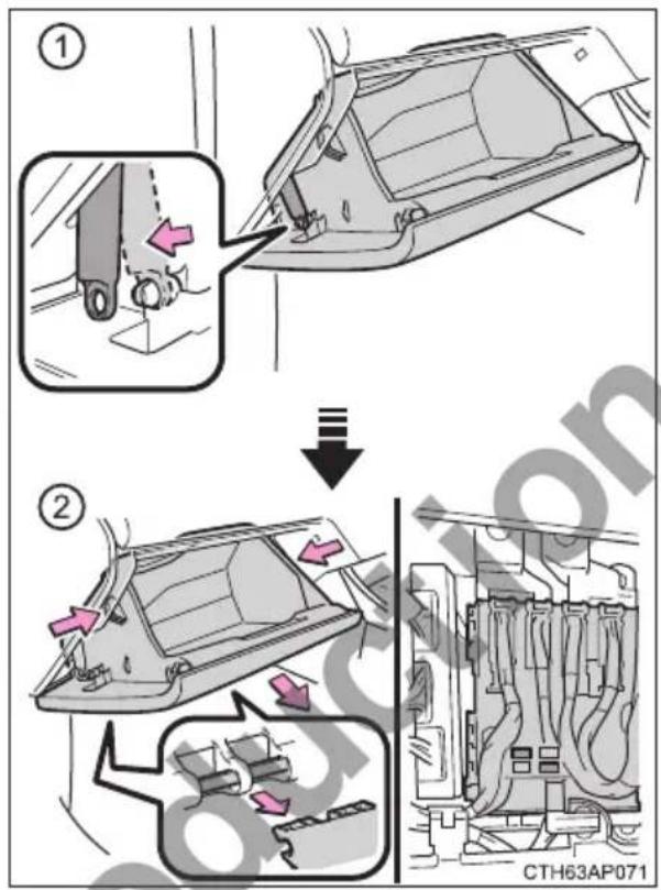 Diagram illustrating car door repair process with numbered steps and component details
