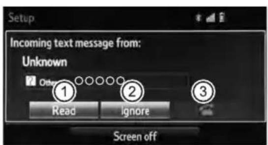 Setup Incoming text message from: Unknown Other ① ② ③ Read Ignore Screen off