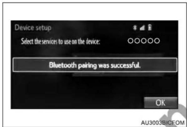 Device setup Select the services to use on the device: Bluetooth pairing was successful. OK AU3003BICFOM