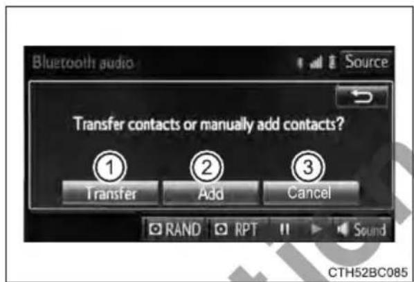 Bluetooth audio Source Transfer contacts or manually add contacts? ① Transfer Add Cancel RAND RPT Sound CTH52BC085
