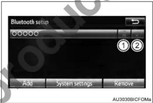 Bluetooth setup Add System settings Remove ①② AU3030BICFOMa