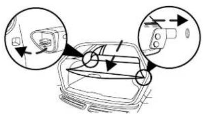 Diagram showing car interior components with directional arrows indicating movement or flow, including a vehicle's front panel and rear panel.