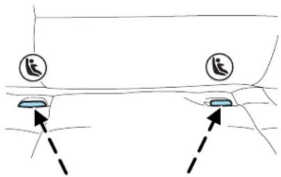 Diagram showing two car seats with one seat marked 'E' and the other with a dashed arrow pointing to the seat.