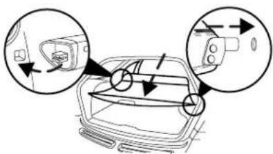 Diagram showing car interior components with directional arrows indicating movement or flow, including a device component and directional arrows.