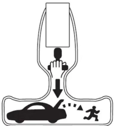 Diagram illustrating a car collision scenario with labeled components and directional arrows