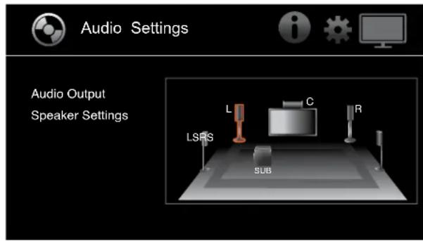 Audio Settings Audio Output Speaker Settings LSRS L C R SUB