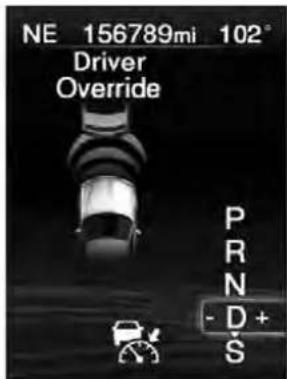 NE 156789mi 102° Driver Override PR N - D+ S