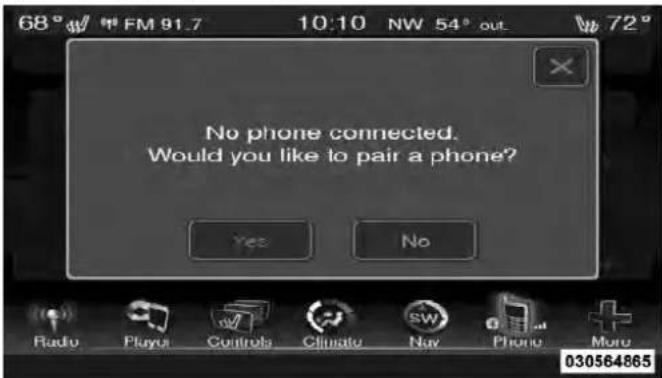 68° 4/1 FM 91.7 10:10 NW 54° out 72° No phone connected. Would you like to pair a phone? Yes No Radio Plays Controls Climate Nav Phone More 030564865