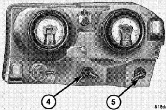 Technical diagram of a mechanical device with labeled parts 4 and 5, showing circular components and adjustment knobs.