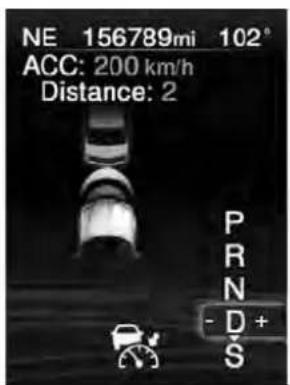 NE 156789mi 102° ACC: 200 km/h Distance: 2 P R N - D + S