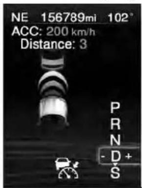 NE 156789mi 102° ACC: 200 km/h Distance: 3 P R N - D + S