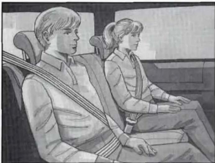 Illustration of two people seated in a car seat, viewed from the side (no text or symbols visible)
