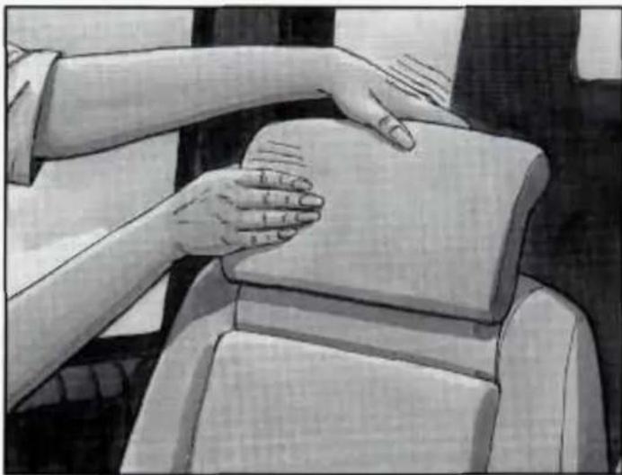 Illustration of a person's hand pressing down on a chair (no text or symbols visible)