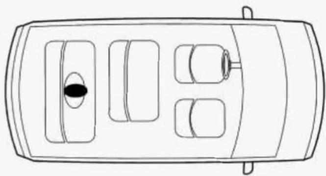 Top-down line drawing of a car interior layout with no text or symbols