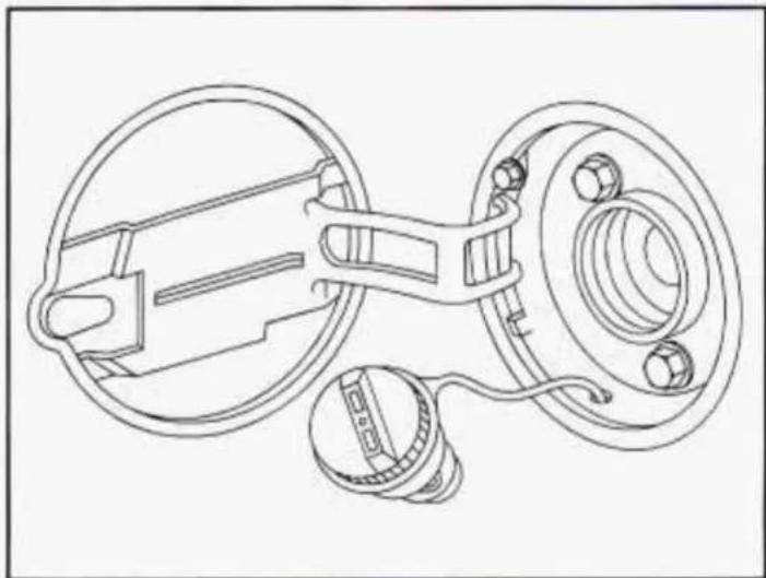 Technical line drawing of a mechanical assembly with circular components and mounting holes (no text or symbols)