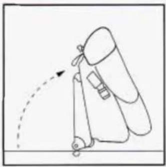 Simple line drawing of a diverging object with a dashed arrow indicating motion (no text or symbols)