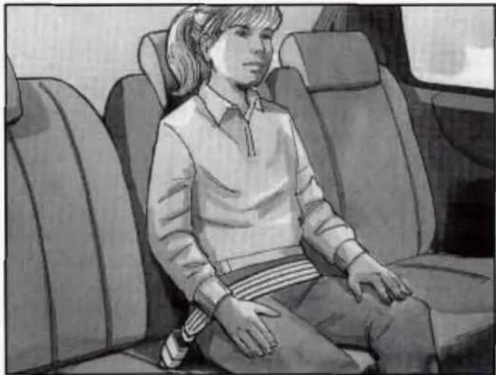 Illustration of a person sitting on a vehicle backseat, wearing a jacket and pants (no text or symbols visible)