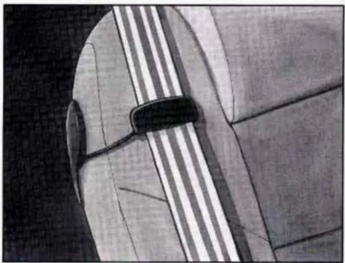 Close-up of a car's seatbelt with stripes and a black strap (no visible text or symbols)